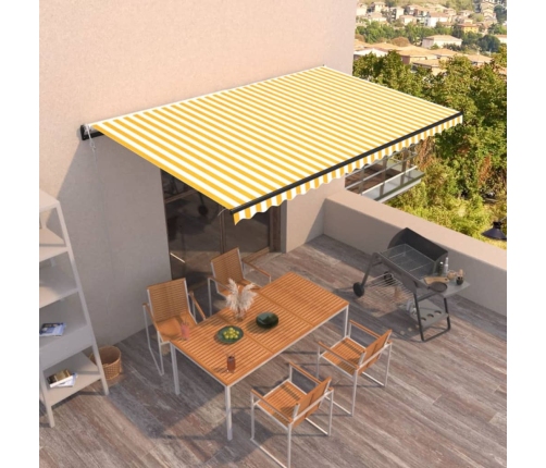 Toldo retráctil automático amarillo y blanco 500x300 cm