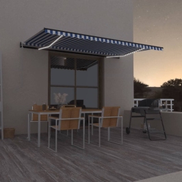 Toldo automático LED sensor de viento azul y blanco 500x300 cm