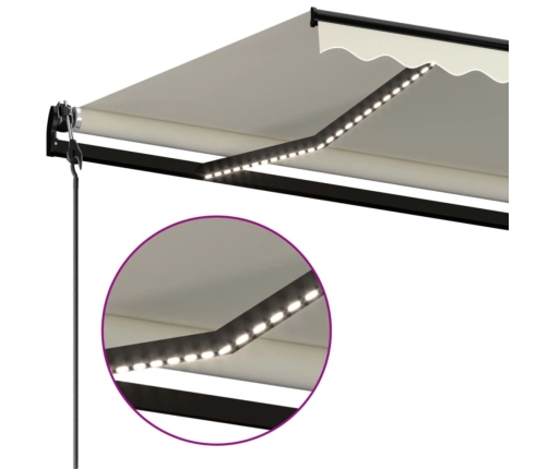 Toldo automático con LED y sensor de viento crema 500x300 cm