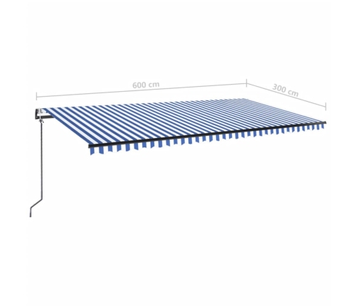 Toldo automático LED sensor de viento azul y blanco 600x300 cm