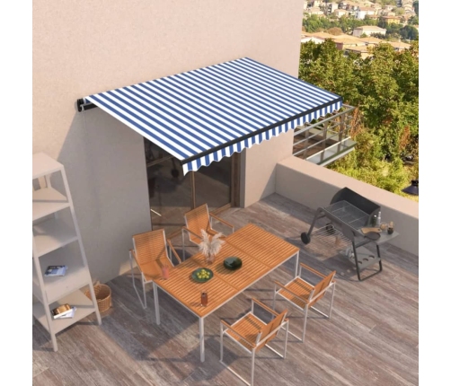 Toldo retráctil manual azul y blanco 400x350 cm