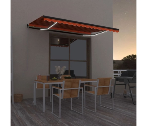 Toldo retráctil manual con luz LED 400x350 cm naranja y marrón