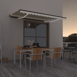 Toldo automático con LED y sensor de viento crema 400x350 cm