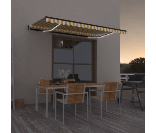 Toldo automático LED sensor de viento amarillo blanco 400x350cm