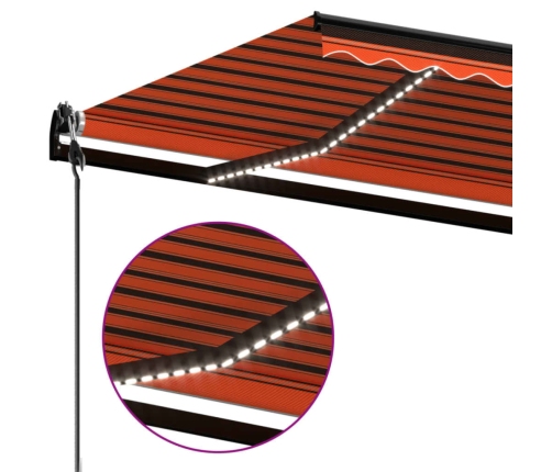 Toldo automático LED sensor de viento naranja marrón 400x350 cm