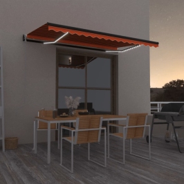 Toldo automático LED sensor de viento naranja marrón 400x350 cm