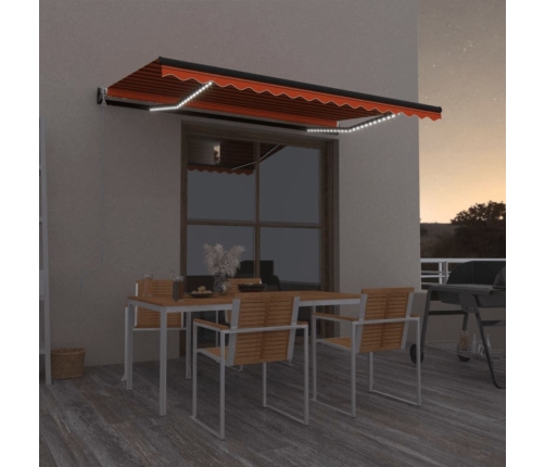 Toldo automático LED sensor de viento naranja marrón 400x350 cm