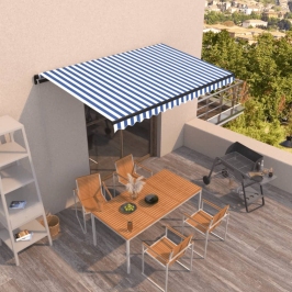 Toldo automático retráctil azul y blanco 450x350 cm