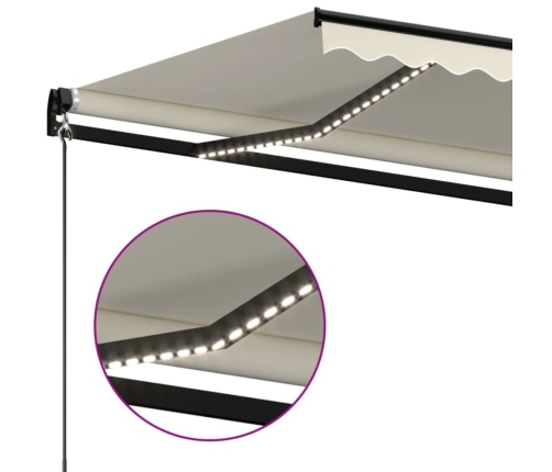 Toldo manual retráctil con LED crema 450x350 cm