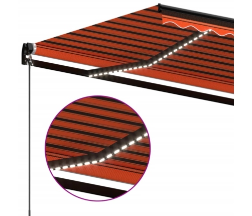 Toldo manual retráctil con LED naranja y marrón 450x350 cm