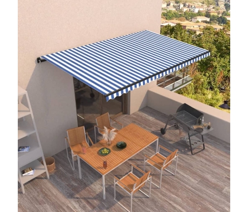 Toldo retráctil manual azul y blanco 500x350 cm