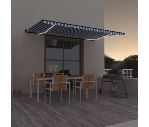 Toldo manual retráctil con LED azul y blanco 500x350 cm