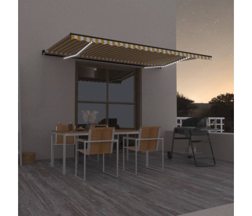 Toldo retráctil manual con luz LED amarillo y blanco 500x350 cm