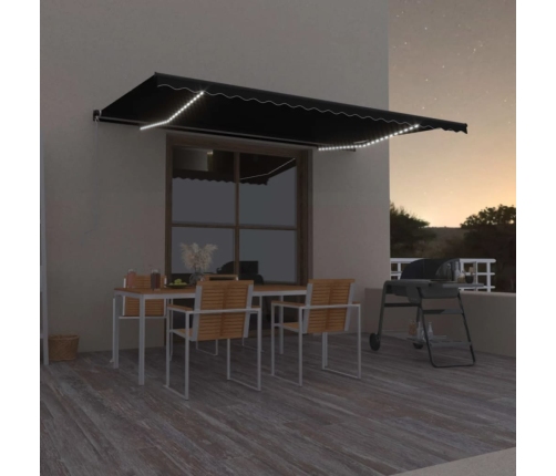 Toldo retráctil manual con luz LED gris antracita 500x350 cm