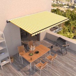 Toldo retráctil automático amarillo y blanco 500x350 cm