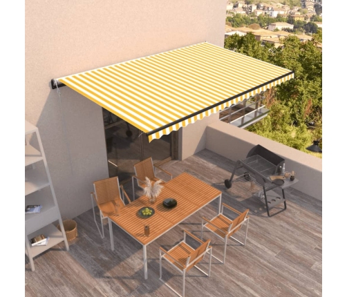 Toldo retráctil automático amarillo y blanco 500x350 cm