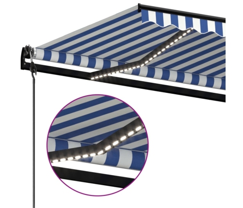 Toldo automático LED sensor de viento azul y blanco 500x350 cm