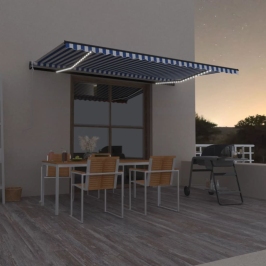 Toldo automático LED sensor de viento azul y blanco 500x350 cm