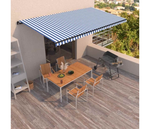 Toldo retráctil manual azul y blanco 600x350 cm