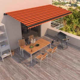 Toldo retráctil manual naranja y marrón 600x350 cm