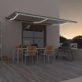 Toldo retráctil manual con luz LED color crema 600x350 cm