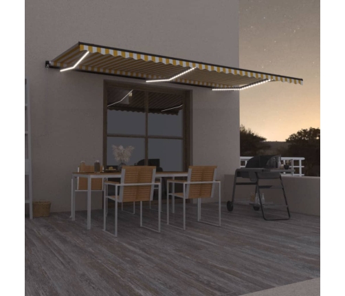 Toldo retráctil manual con luz LED amarillo y blanco 600x350 m