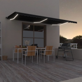 Toldo retráctil manual con luz LED gris antracita 600x350 cm