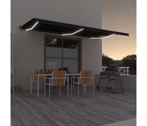 Toldo retráctil manual con luz LED gris antracita 600x350 cm