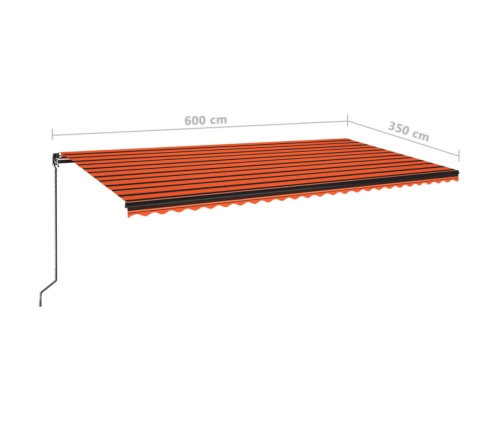 Toldo retráctil manual con luz LED naranja y marrón 600x350 cm