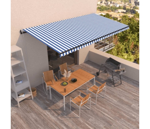 Toldo automático retráctil azul y blanco 600x350 cm