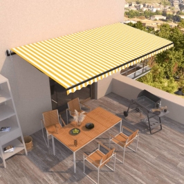 Toldo retráctil automático amarillo y blanco 600x350 cm