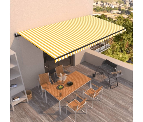 Toldo retráctil automático amarillo y blanco 600x350 cm