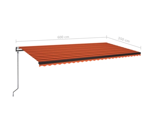 Toldo automático LED sensor de viento naranja marrón 600x350 cm