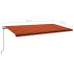 Toldo automático LED sensor de viento naranja marrón 600x350 cm