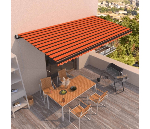 Toldo automático LED sensor de viento naranja marrón 600x350 cm