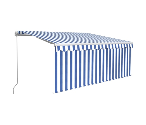 Toldo retráctil manual con persiana azul y blanco 3x2,5 m