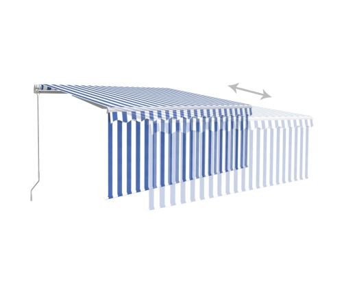 Toldo retráctil manual con persiana azul y blanco 3x2,5 m