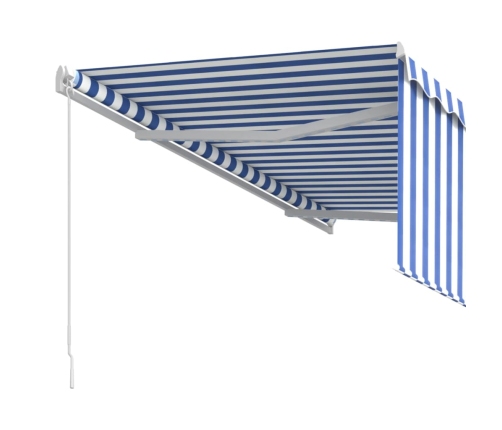 Toldo retráctil manual con persiana azul y blanco 3x2,5 m