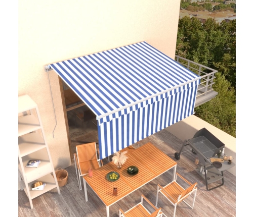 Toldo retráctil manual con persiana azul y blanco 3x2,5 m