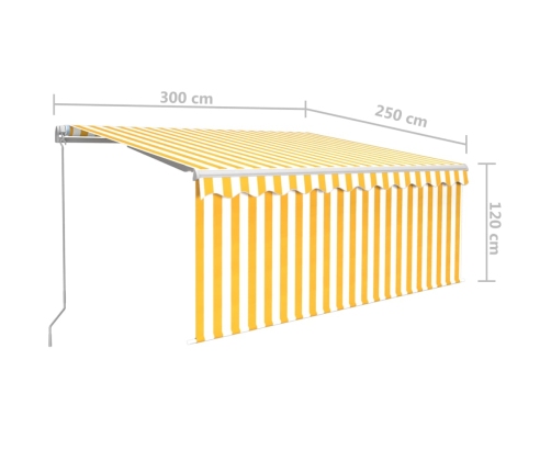 Toldo retráctil manual con persiana amarillo y blanco 3x2,5 m