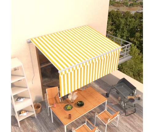 Toldo retráctil manual con persiana amarillo y blanco 3x2,5 m