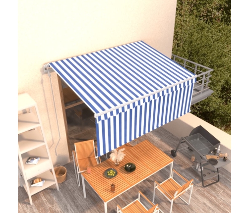 Toldo automático retráctil con persiana azul y blanco 3x2,5m