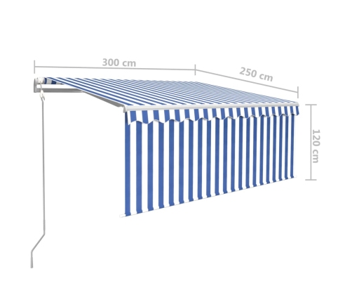 Toldo automático persiana LED sensor viento azul blanco 3x2,5 m