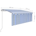 Toldo automático persiana LED sensor viento azul blanco 3x2,5 m