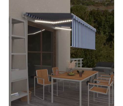 Toldo automático persiana LED sensor viento azul blanco 3x2,5 m