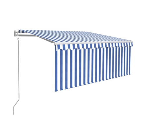 Toldo retráctil automático con persiana azul y blanco 3,5x2,5 m