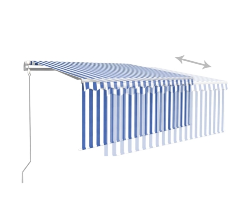 Toldo retráctil automático con persiana azul y blanco 3,5x2,5 m
