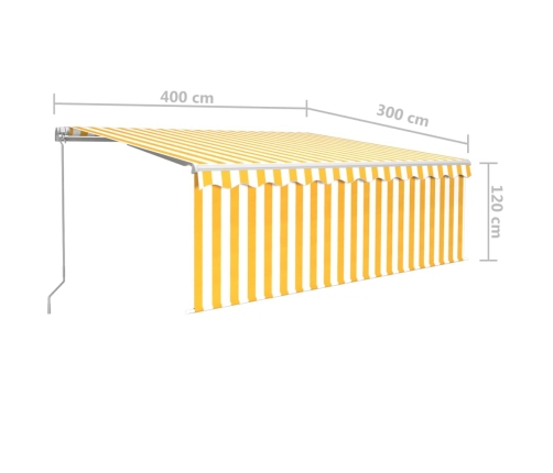 Toldo retráctil manual con persiana amarillo y blanco 4x3 m