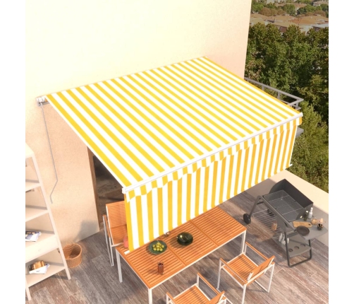 Toldo retráctil manual con persiana amarillo y blanco 4x3 m