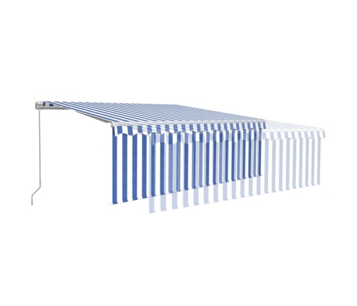 Toldo retráctil manual con persiana y LED azul y blanco 4x3 m